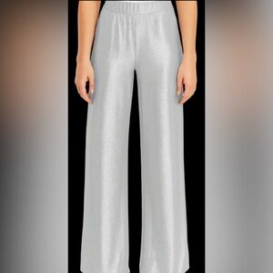 Elegant metallic Silver Women's high waisted Wide-Leg Pants